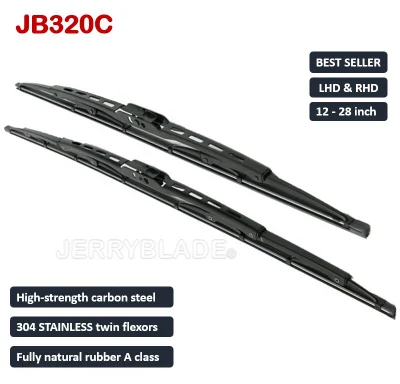 Jerryblade Car Universal Traditional Metal Frame Wiper Blade Best Seller Silicon Rubber Wiper Natural Rubber Wiper for Most Windscreen Windshield Bosch-Quality